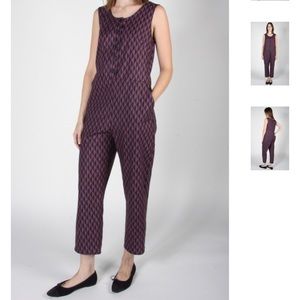 Purple geometric print sleeveless jumpsuit